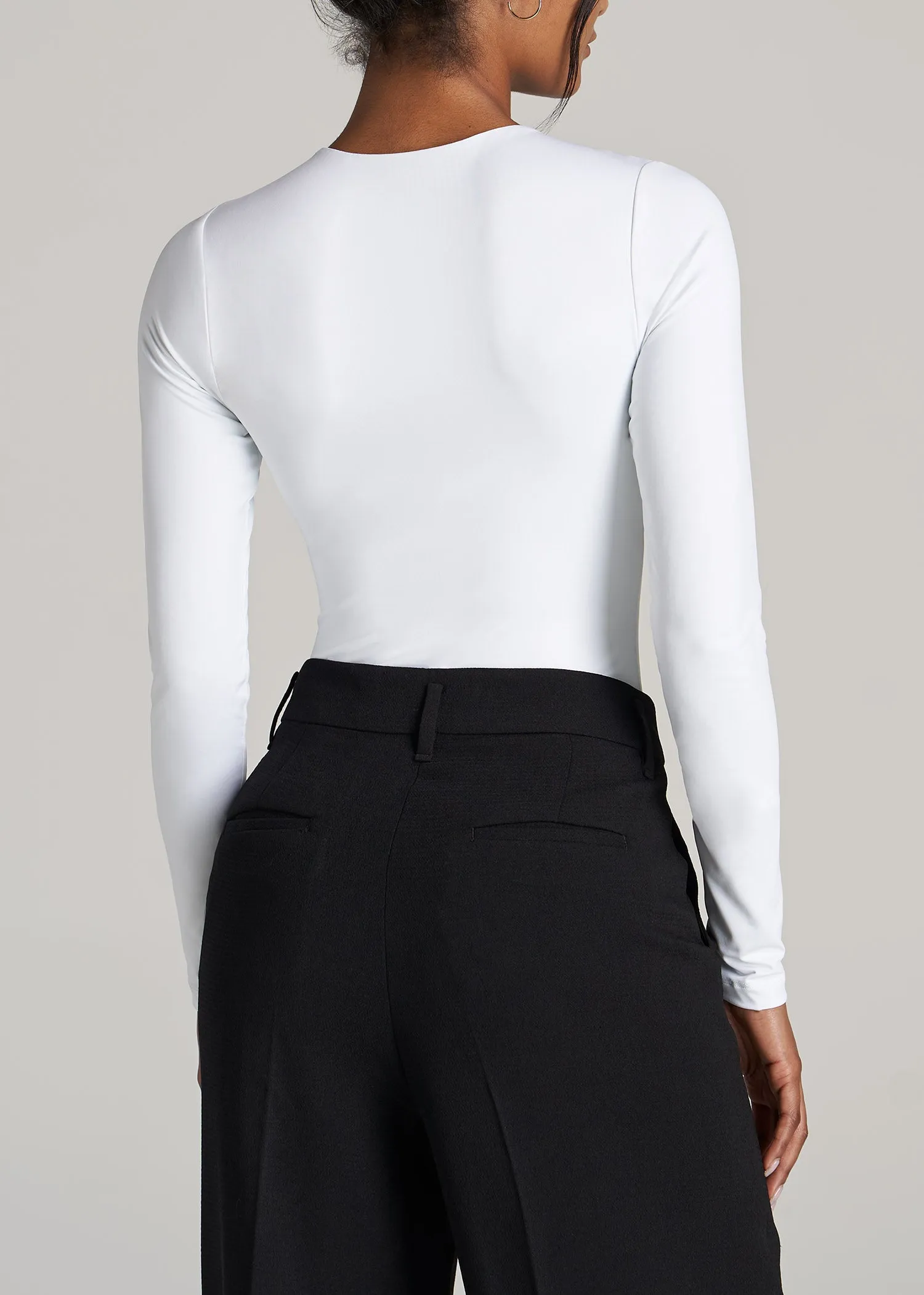Long Sleeve Bodysuit for Tall Women in Bright White