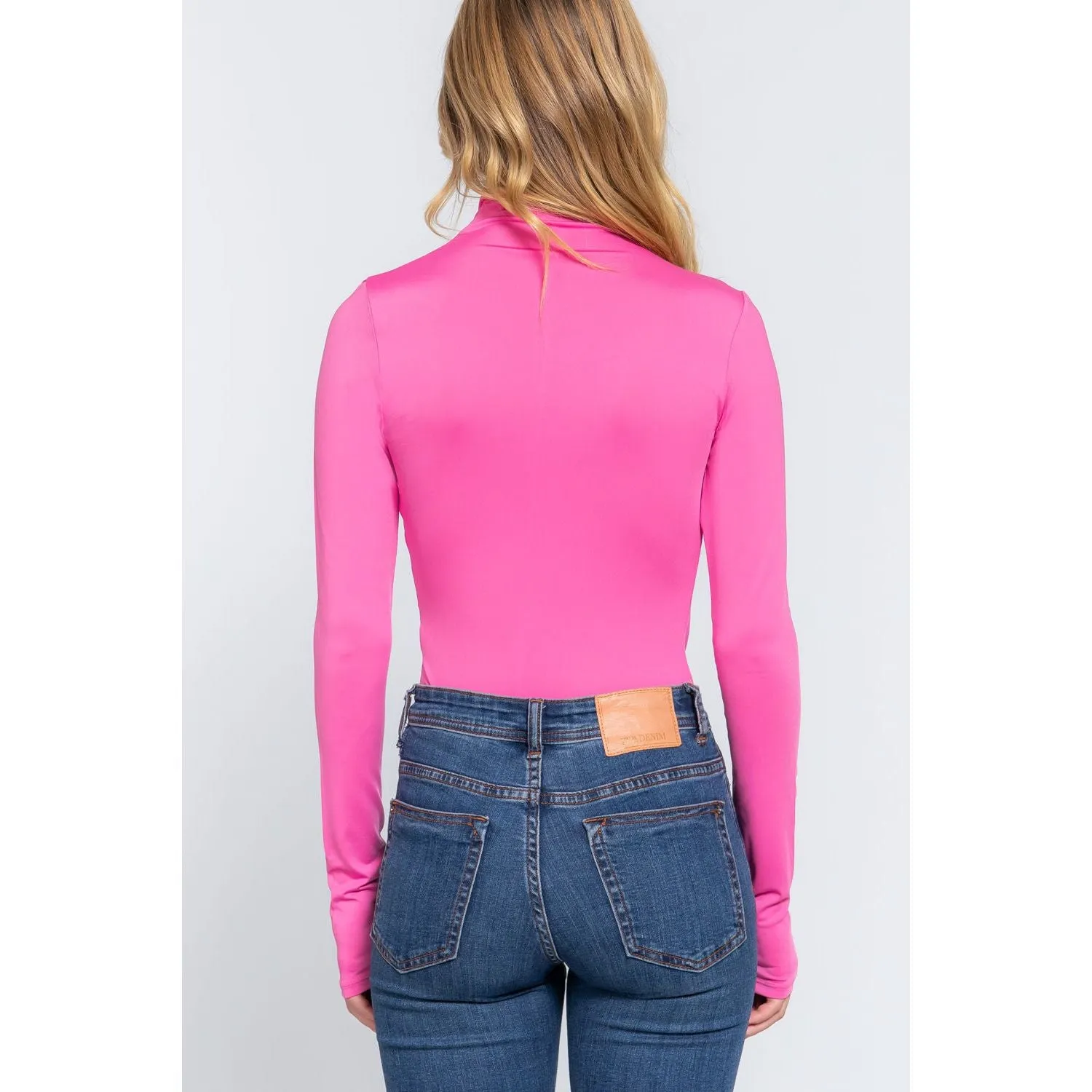 Long Sleeve High Neck Shirring Detail Ity Knit Bodysuit