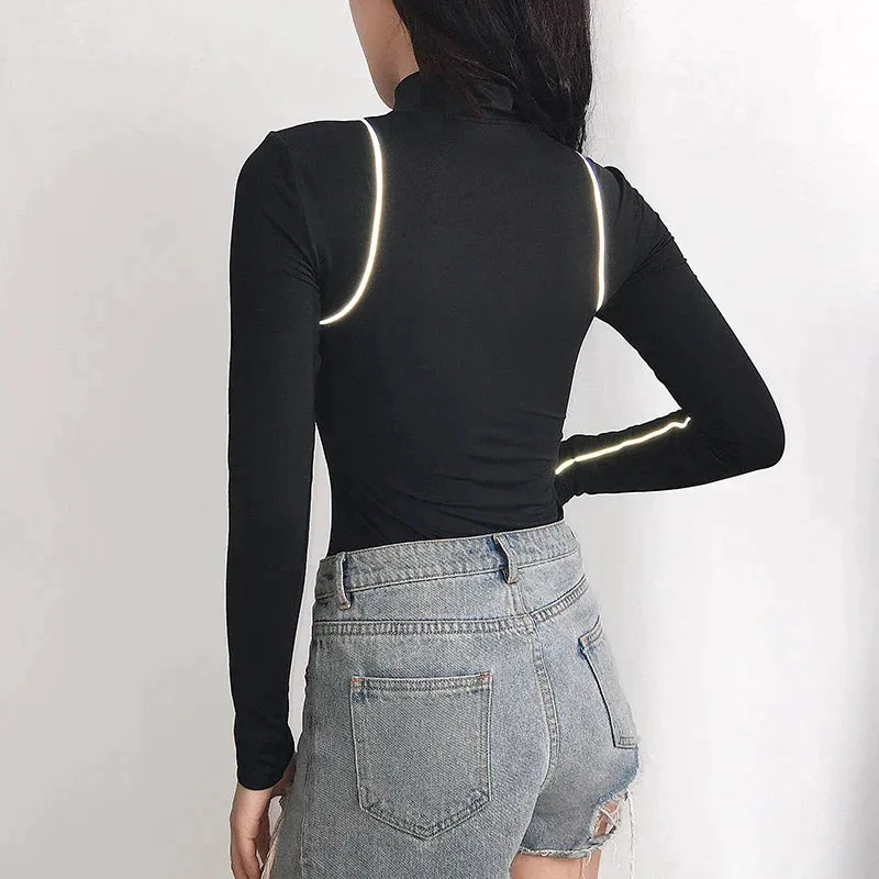 Long Sleeve High Neck Zipper Bodysuit T-shirt