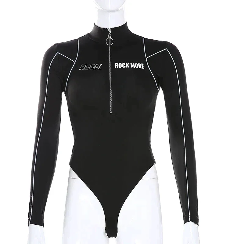 Long Sleeve High Neck Zipper Bodysuit T-shirt