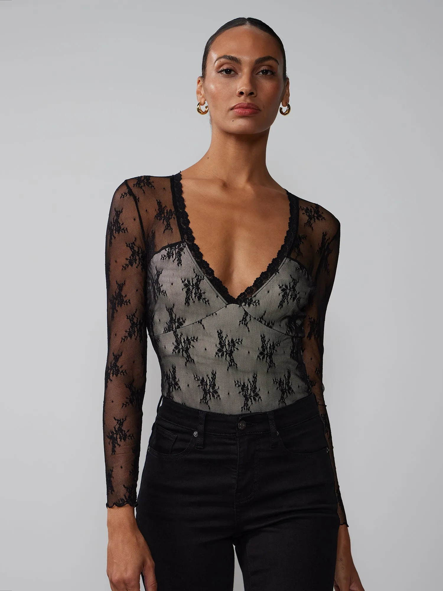 Long Sleeve Lace Accent Bodysuit