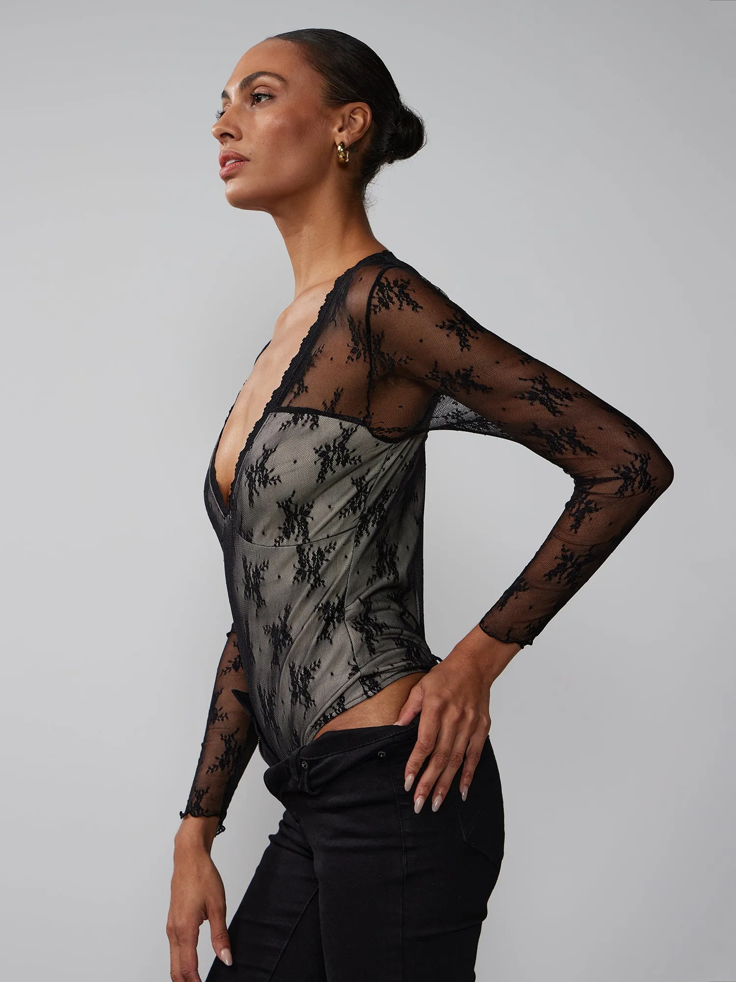 Long Sleeve Lace Accent Bodysuit