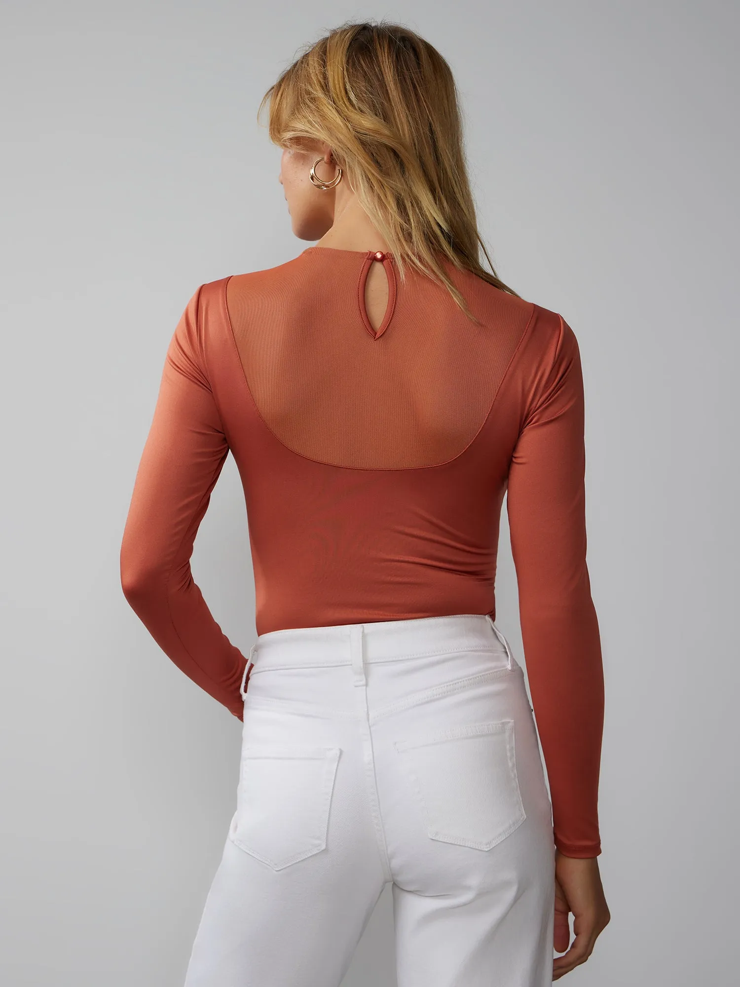 Long Sleeve Mesh Scoop Neck Bodysuit