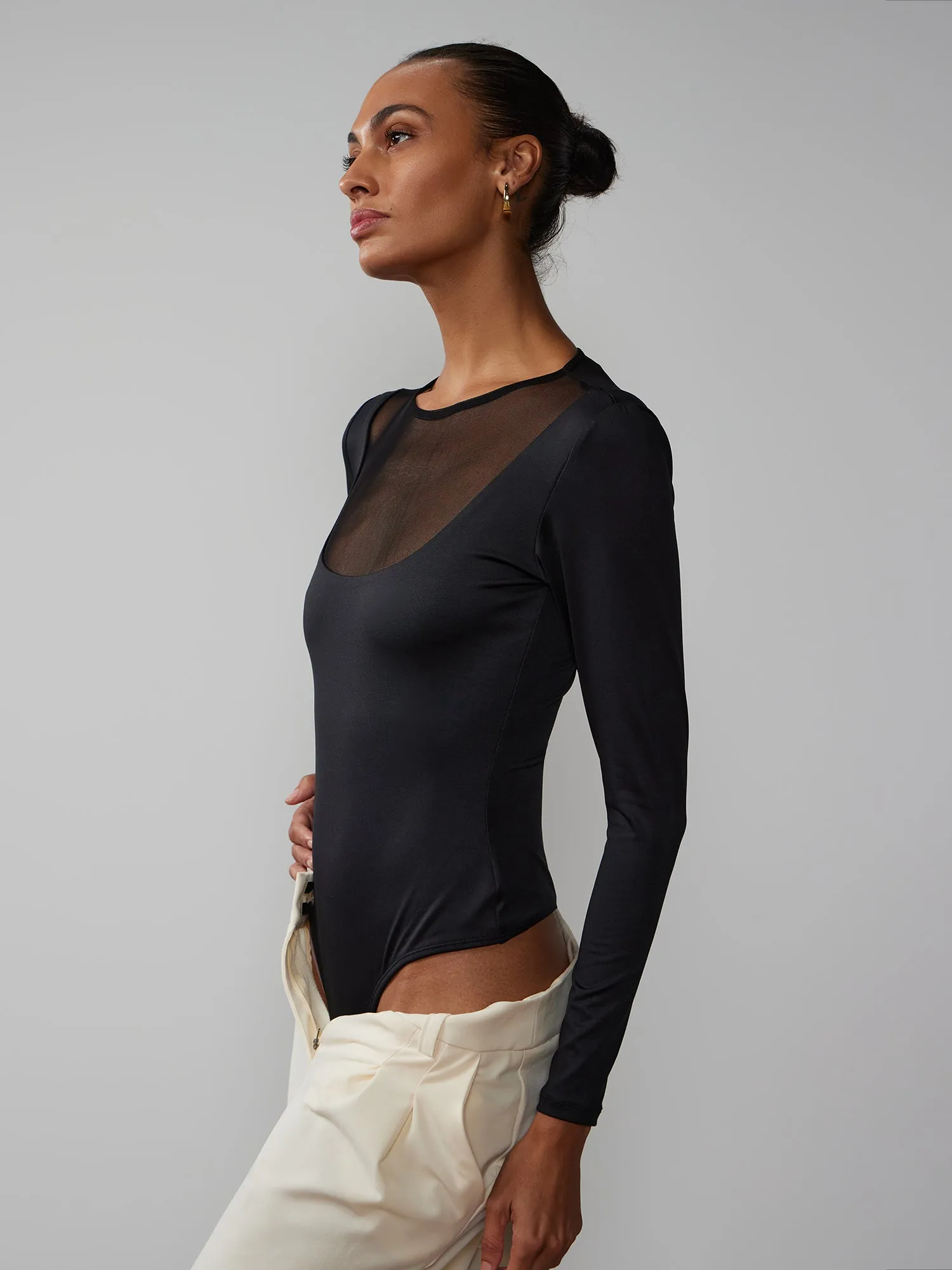 Long Sleeve Mesh Scoop Neck Bodysuit