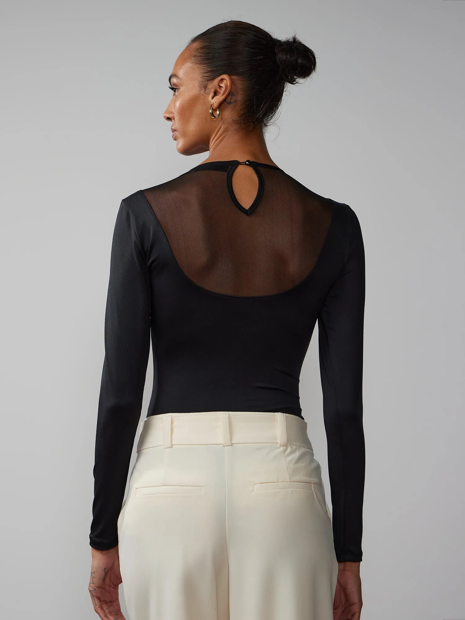 Long Sleeve Mesh Scoop Neck Bodysuit
