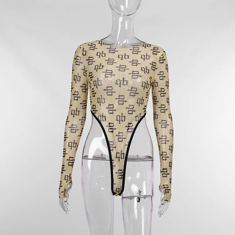 Long Sleeve Printing High Waist Bodysuit
