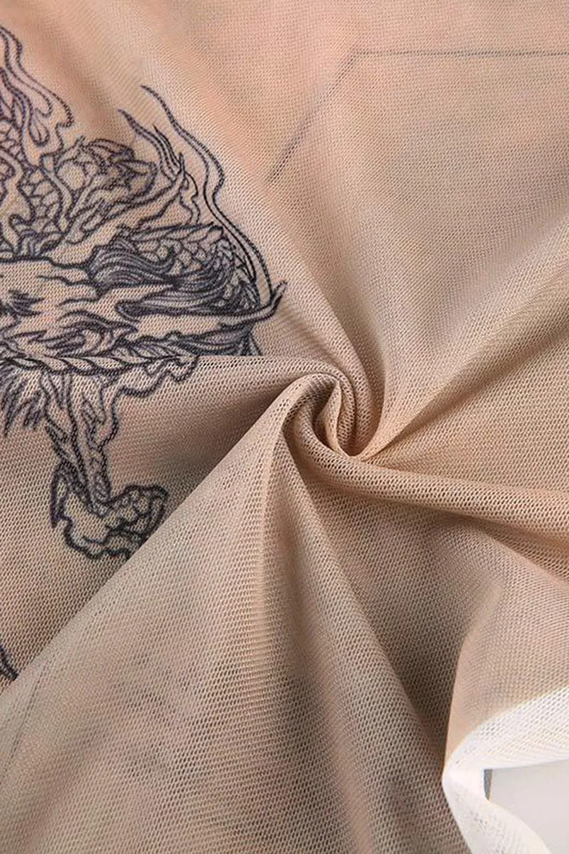 Long Sleeve Sheer Dragon Print bodysuit