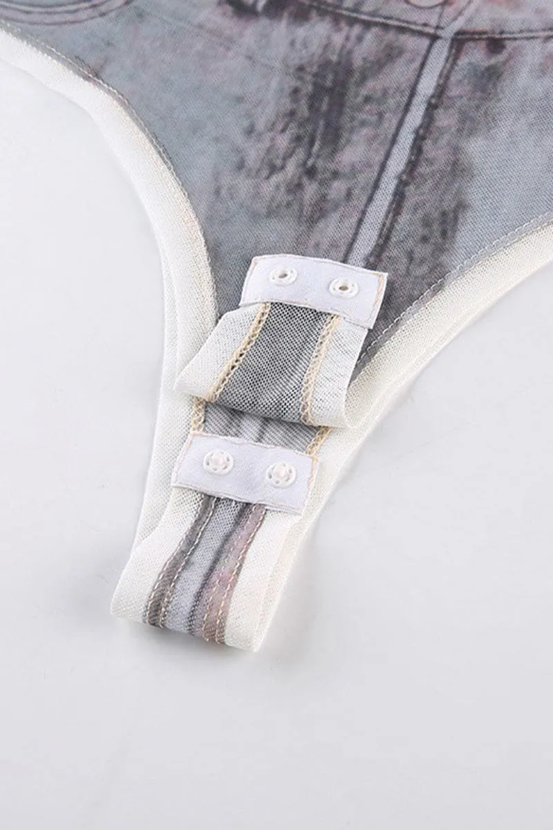Long Sleeve Sheer Dragon Print bodysuit