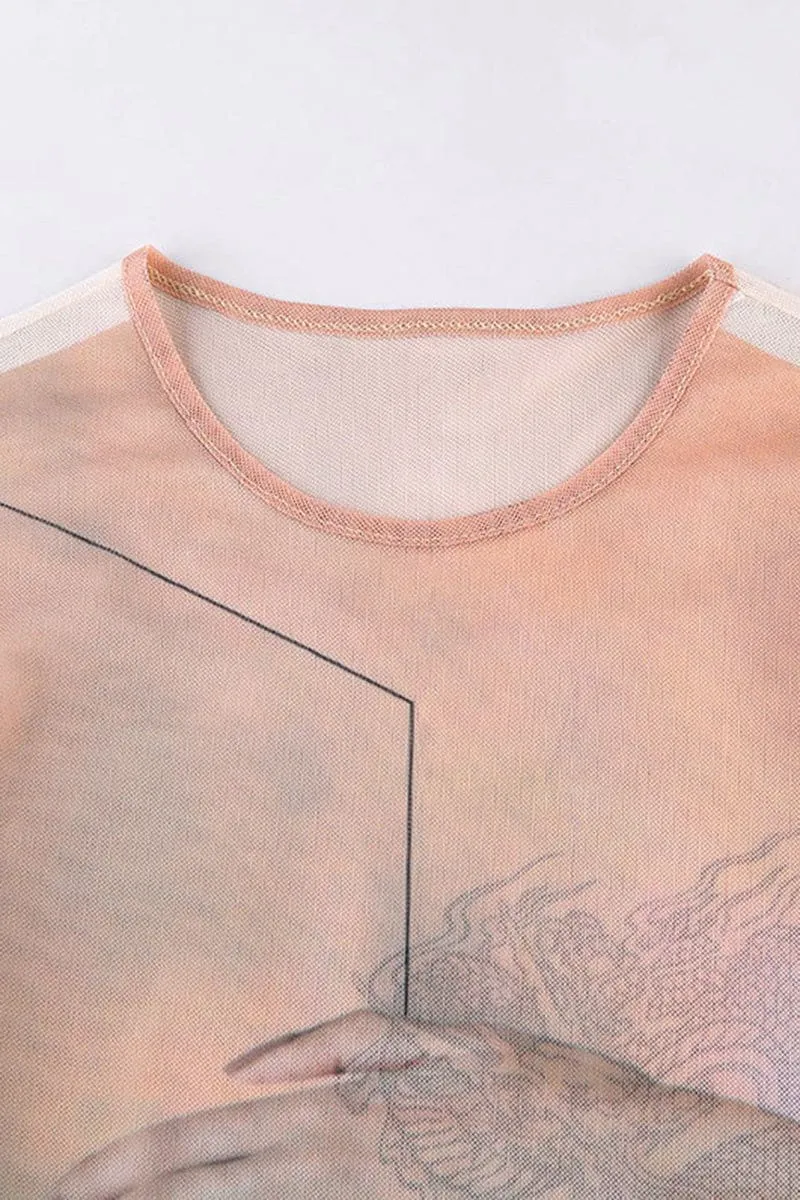 Long Sleeve Sheer Dragon Print bodysuit