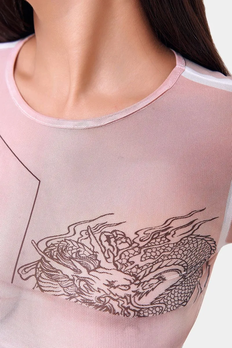 Long Sleeve Sheer Dragon Print bodysuit