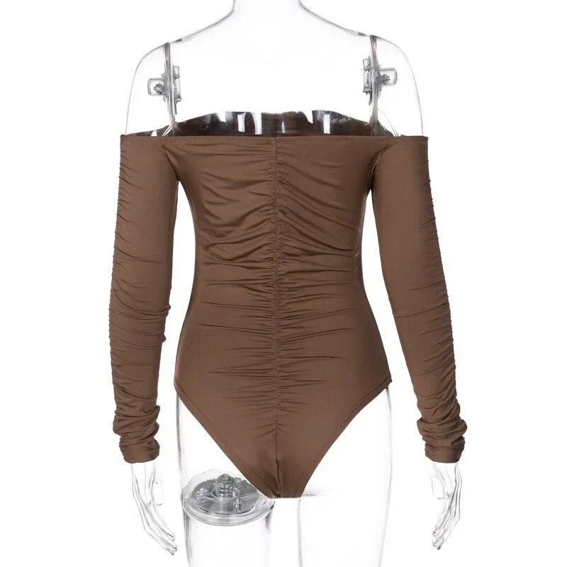 Long Sleeve Solid Square Collar Bodycon Bodysuit