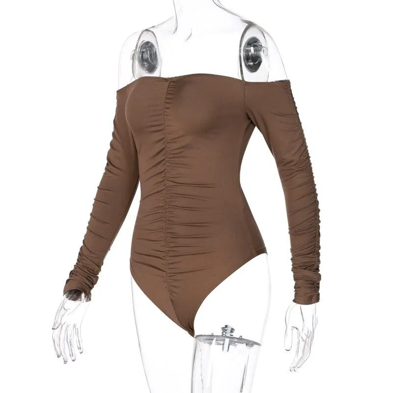Long Sleeve Solid Square Collar Bodycon Bodysuit