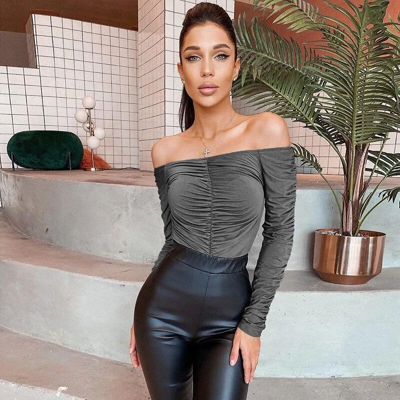 Long Sleeve Solid Square Collar Bodycon Bodysuit