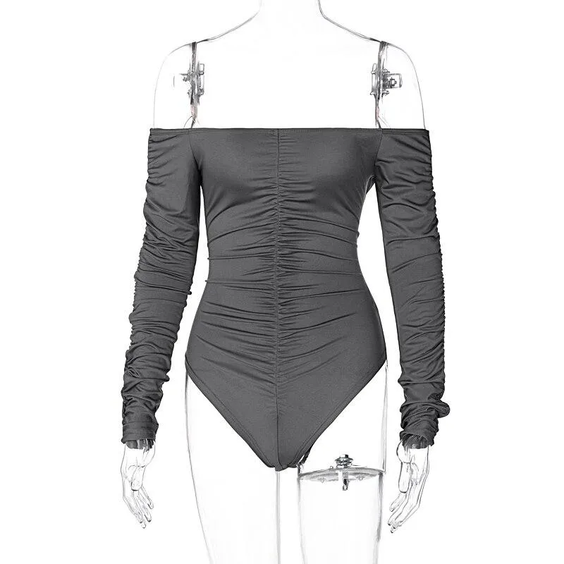 Long Sleeve Solid Square Collar Bodycon Bodysuit