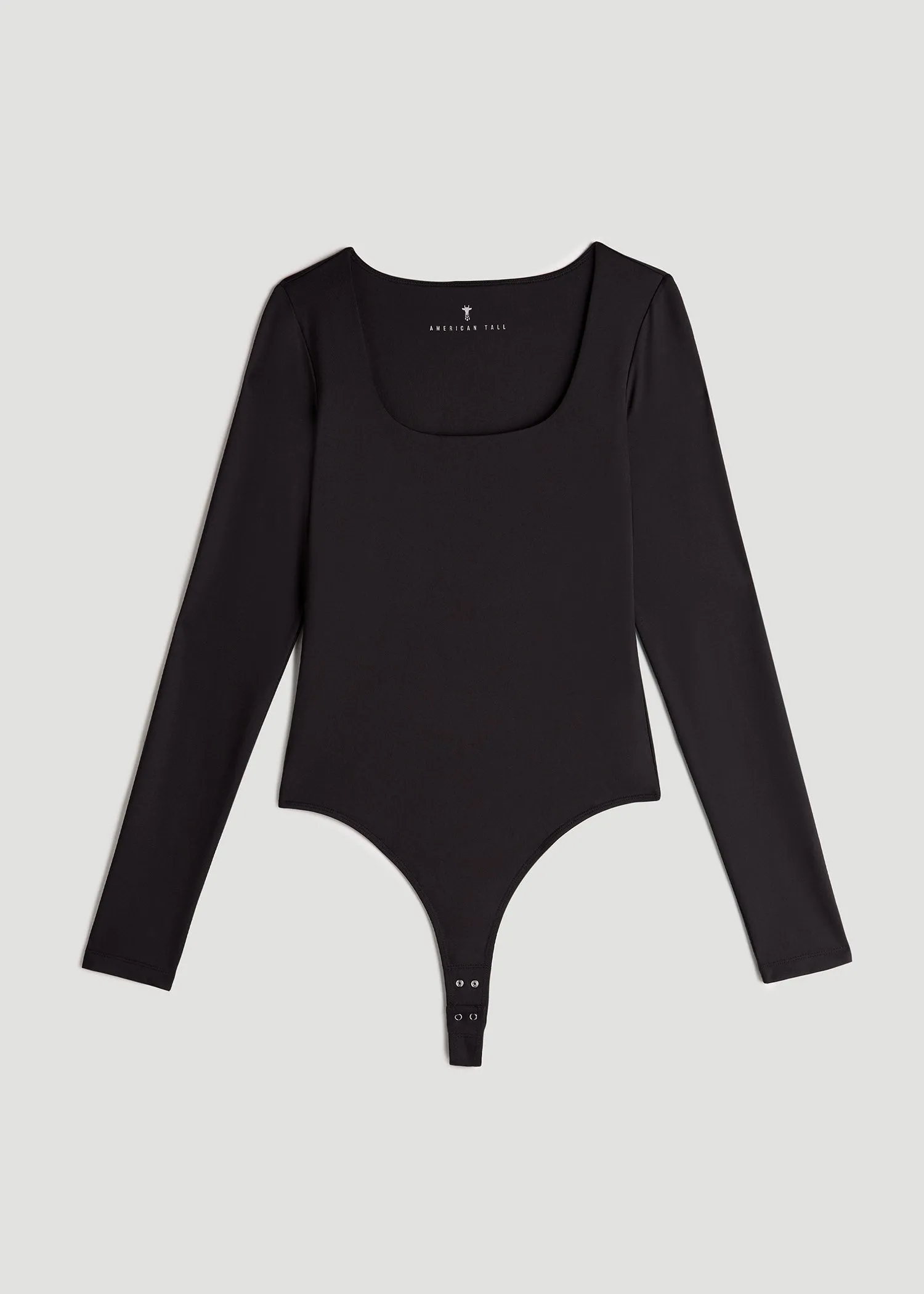 Long Sleeve Square Neck Bodysuit for Tall Women in Black