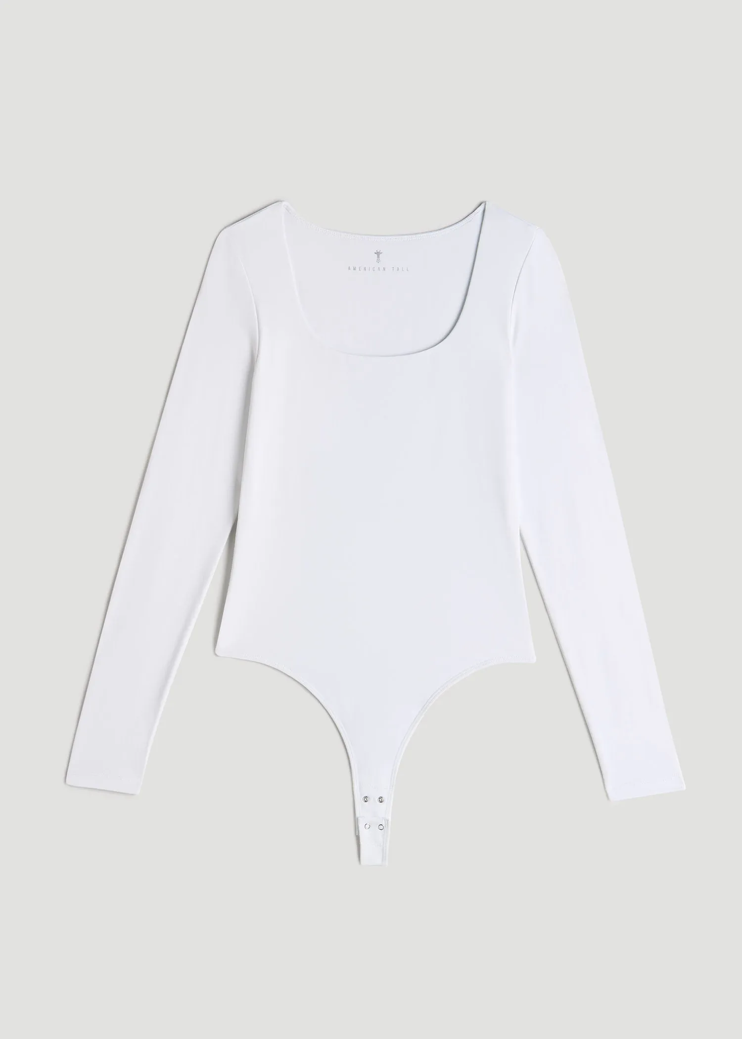 Long Sleeve Square Neck Bodysuit for Tall Women in Bright White