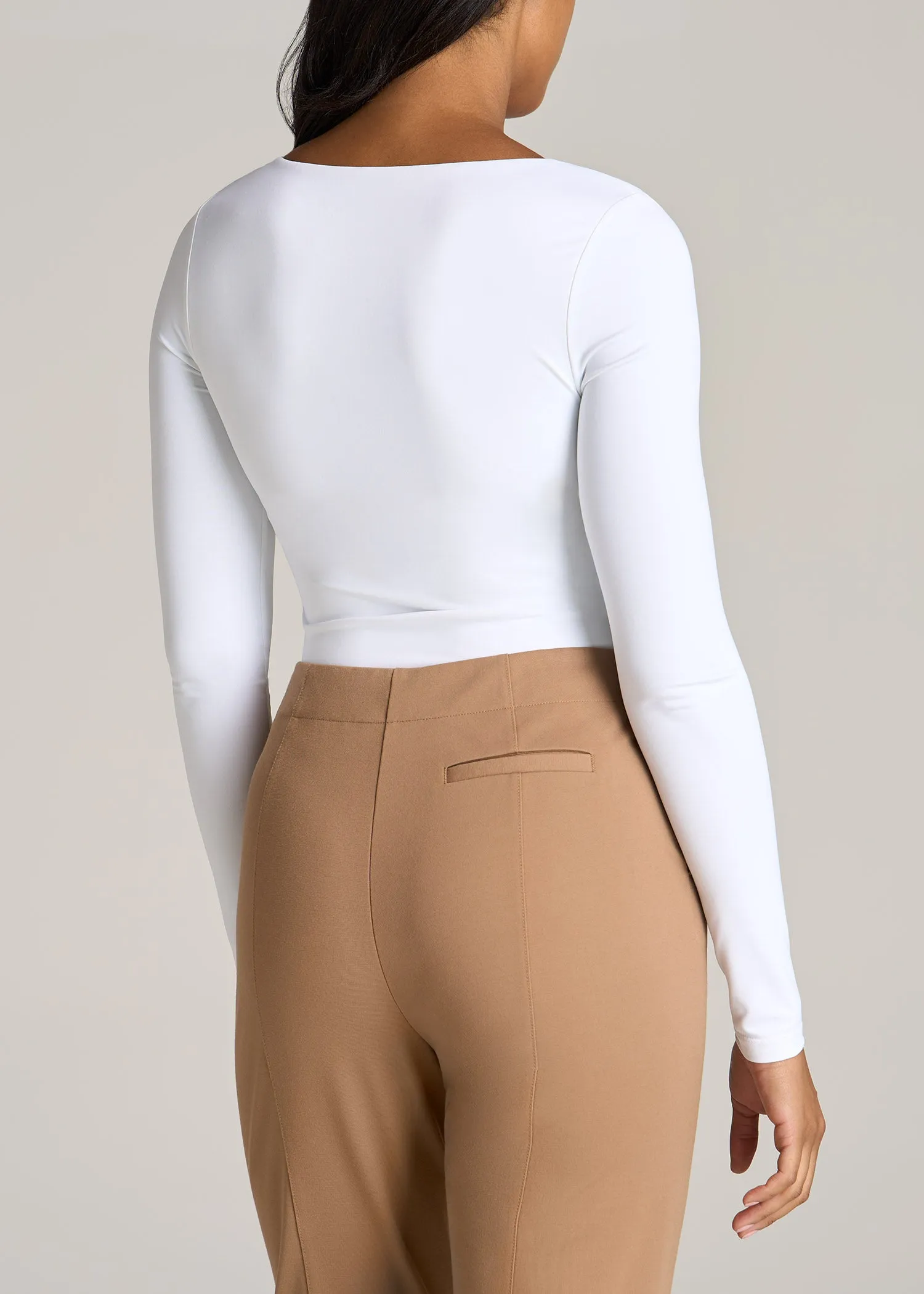 Long Sleeve Square Neck Bodysuit for Tall Women in Bright White