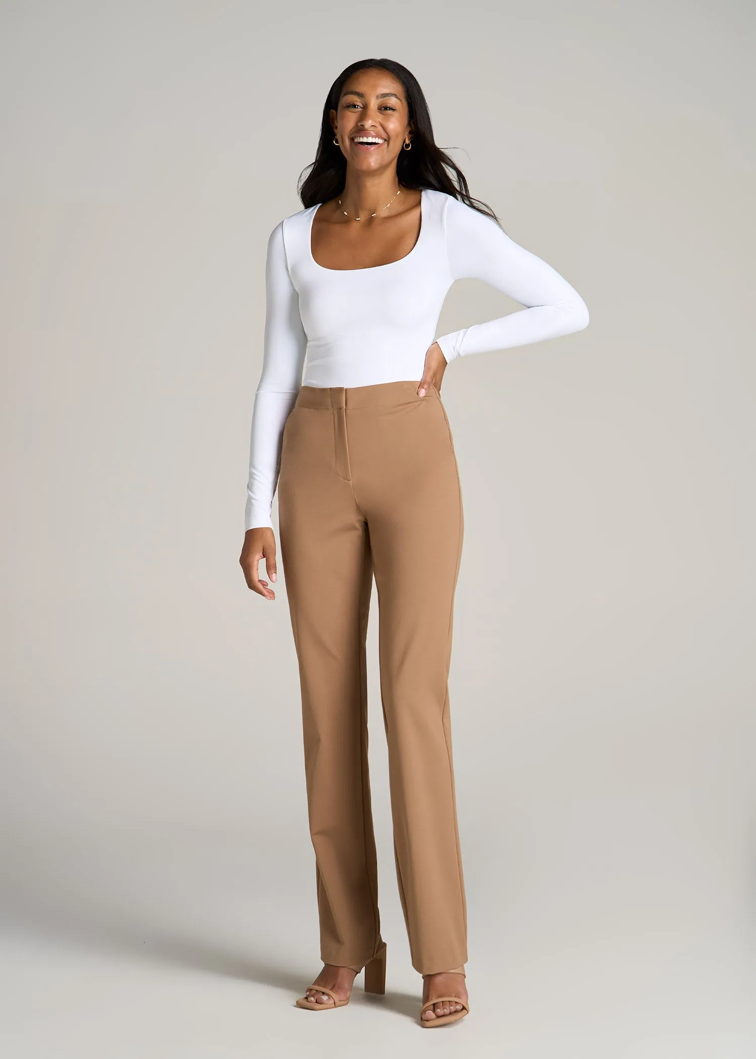 Long Sleeve Square Neck Bodysuit for Tall Women in Bright White