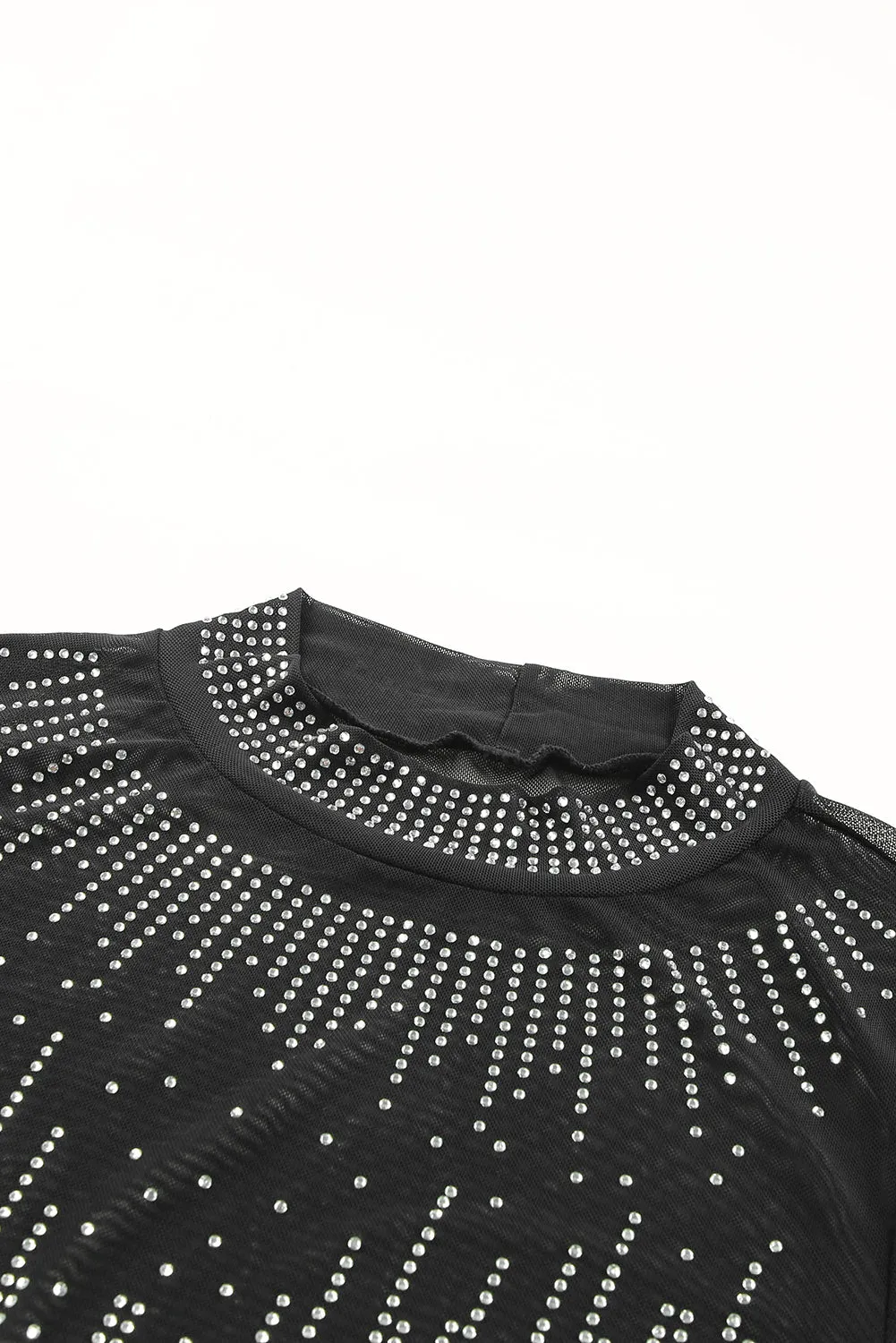 Long Sleeve Studded Sheer Black Bodysuit