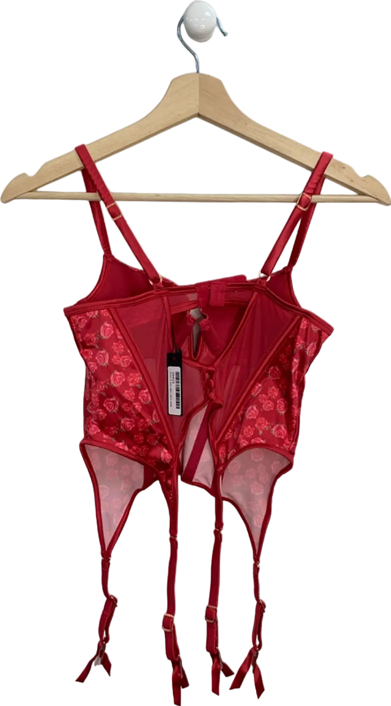 Lounge Red KAIA Floral Bodysuit with Suspenders XS, M