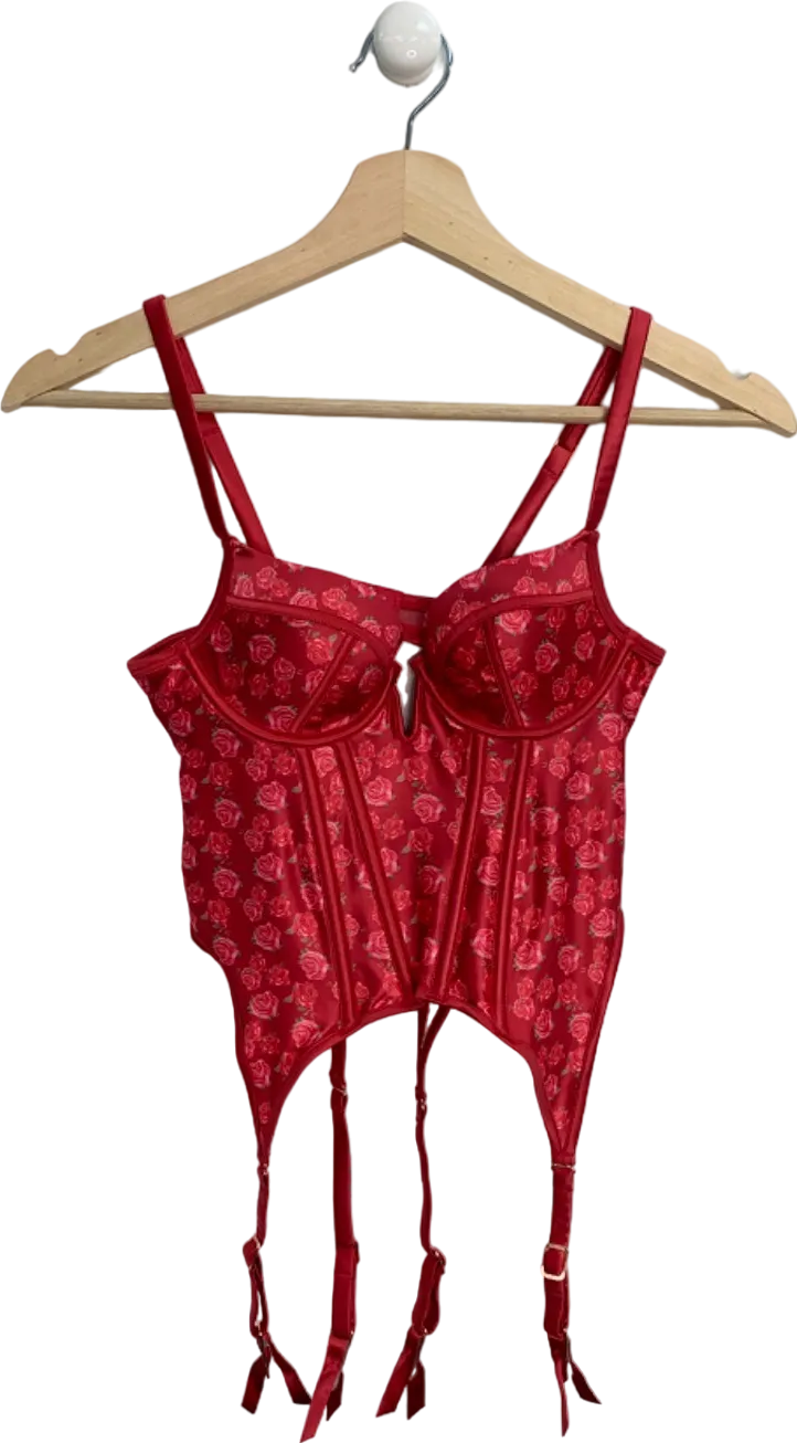 Lounge Red KAIA Floral Bodysuit with Suspenders XS, M