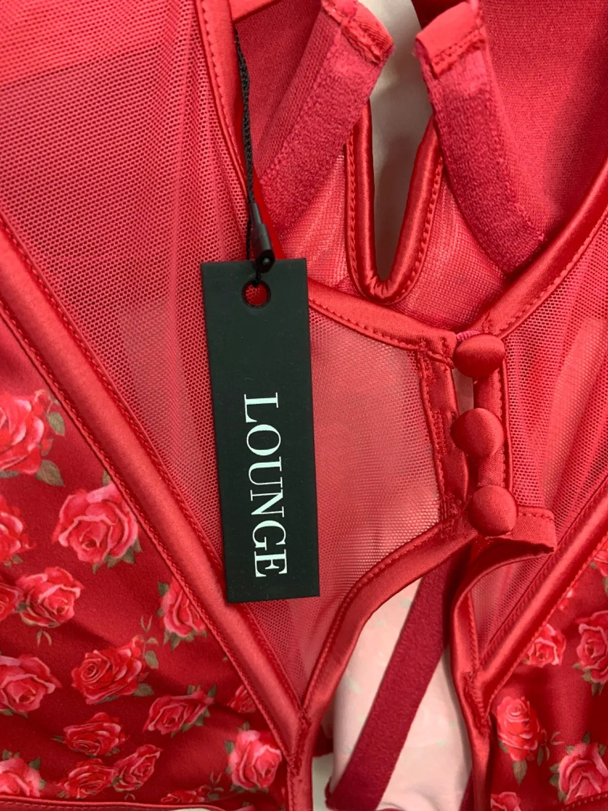 Lounge Red KAIA Floral Bodysuit with Suspenders XS, M