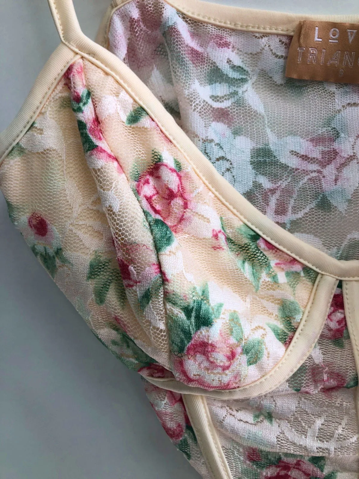 Love Triangle Beige Floral Bodysuit UK S