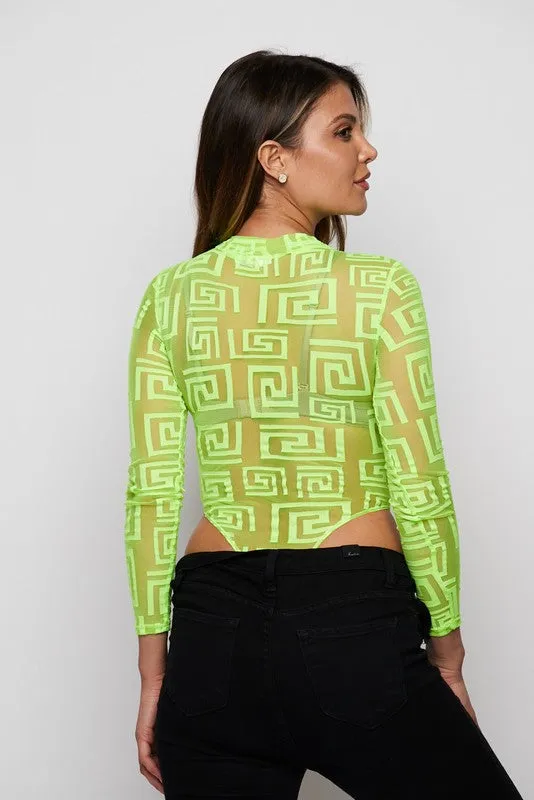 L/s Mesh Design Bodysuit