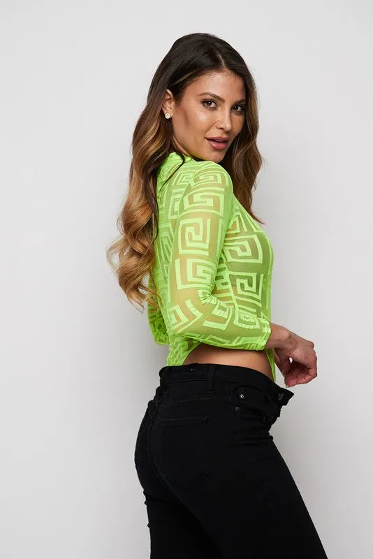 L/s Mesh Design Bodysuit