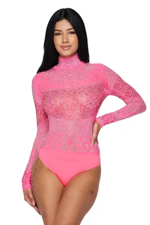 L/s Mesh Stone Hi Nk Bodysuit