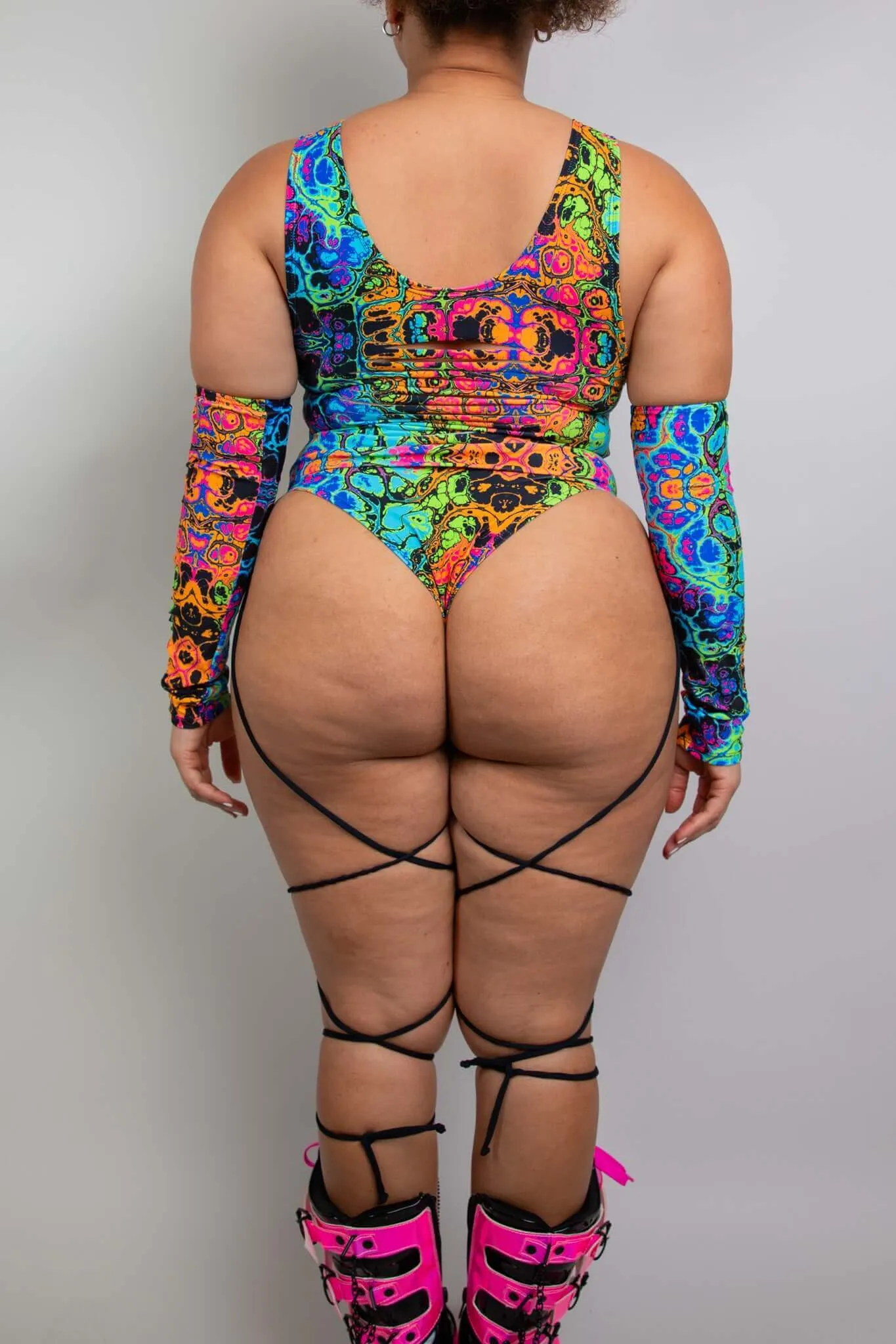 Lucidity Slit Sideboob Bodysuit with Leg Straps
