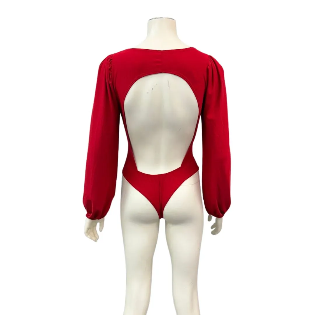 Lulus Feeling Feisty Red Long Sleeve Tie-Back Bodysuit, Size M