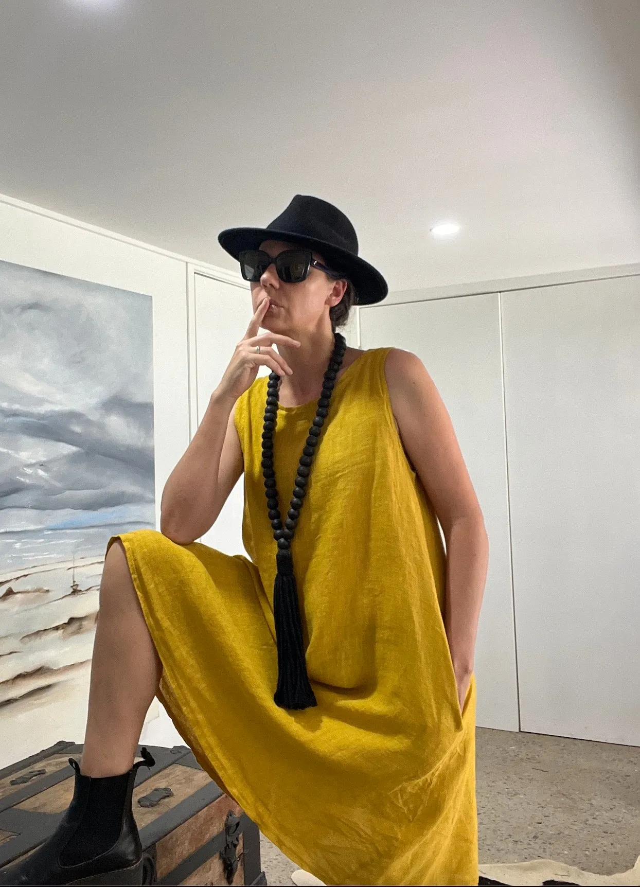Luxamore Sisa Button Back Linen Pocket Dress Mustard