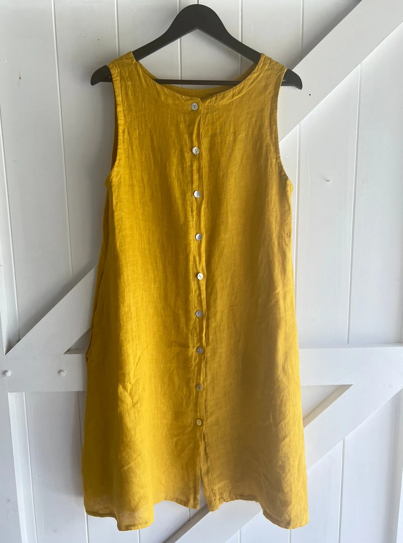Luxamore Sisa Button Back Linen Pocket Dress Mustard