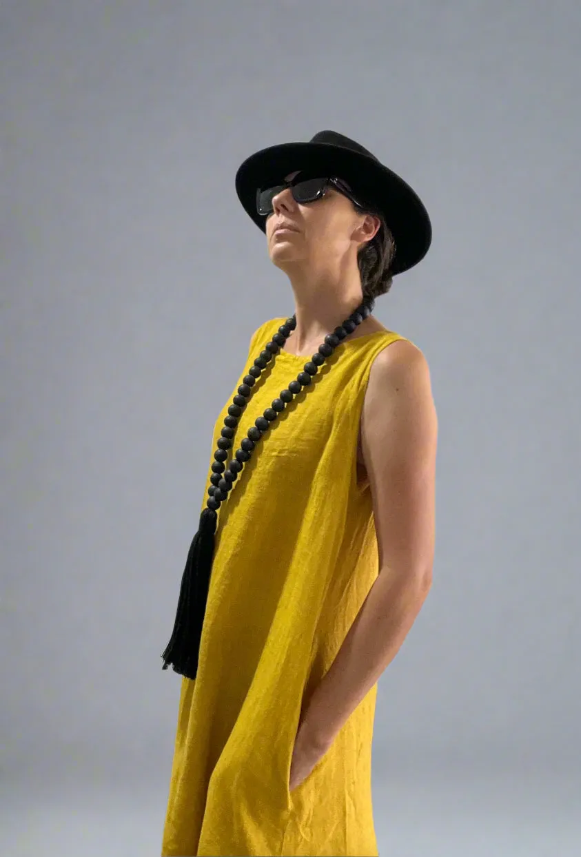 Luxamore Sisa Button Back Linen Pocket Dress Mustard
