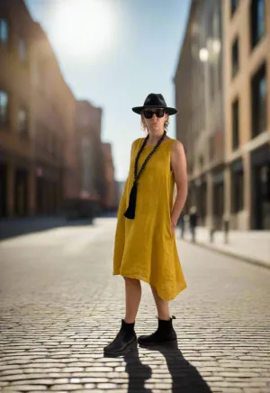 Luxamore Sisa Button Back Linen Pocket Dress Mustard