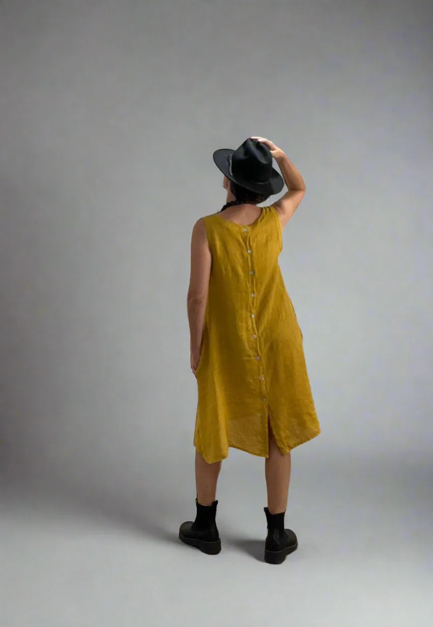 Luxamore Sisa Button Back Linen Pocket Dress Mustard