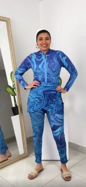 Marble Basic Burkini - Blue