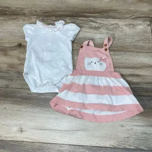 Mayoral 2pc Kitty Striped Dungaree   Bodysuit sz 2-4m