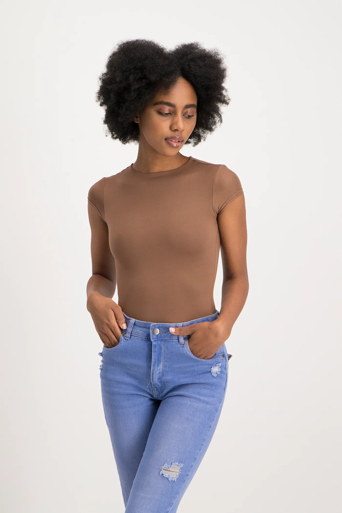 Mbali High-Neck Bodysuit - Mocha