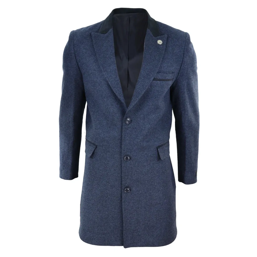 Men's 3/4 Long Overcoat Jacket Herringbone Tweed Coat Peaky Blinders