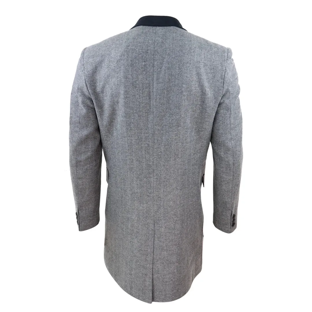 Men's 3/4 Long Overcoat Jacket Herringbone Tweed Coat Peaky Blinders