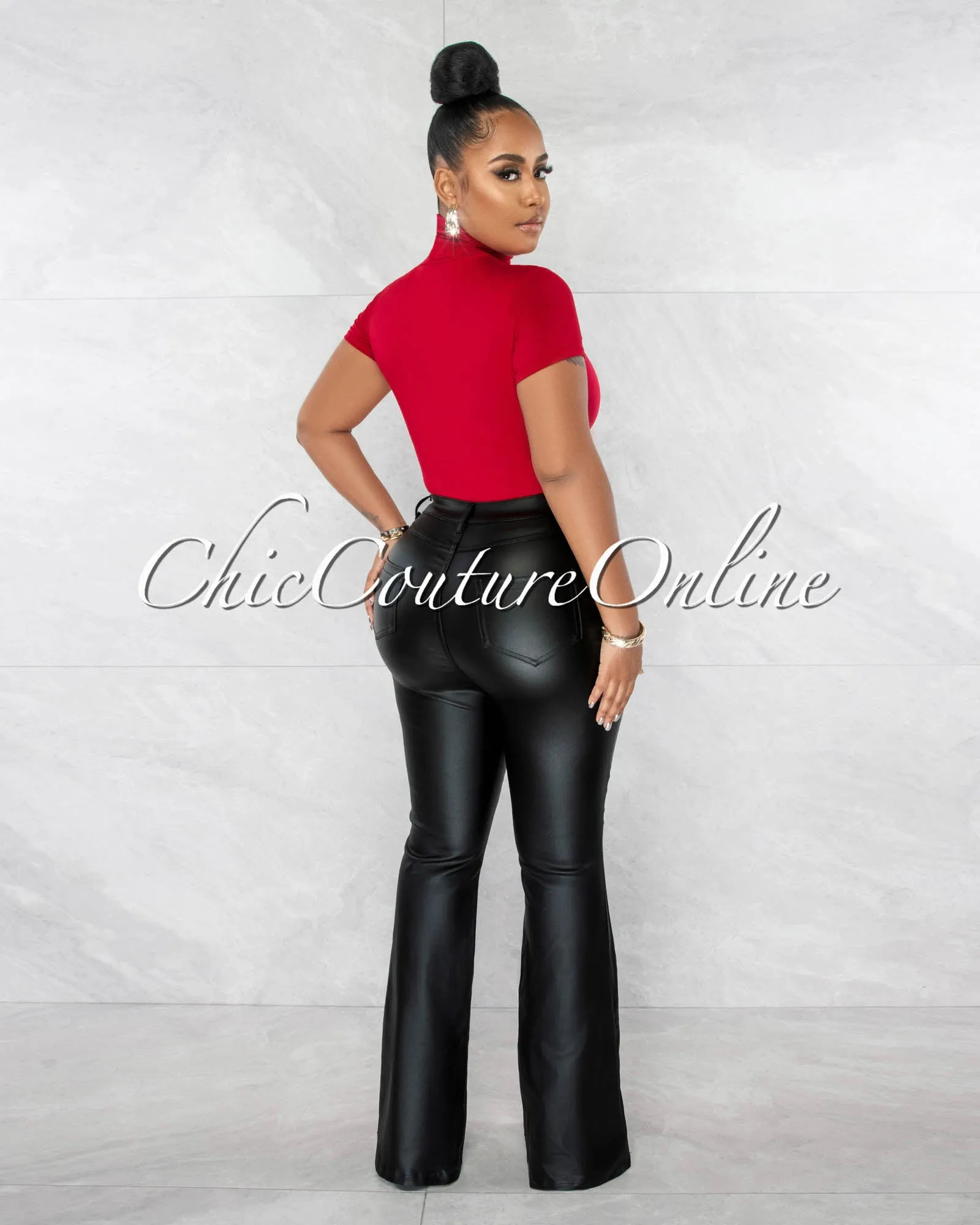 Merlyse Red Mock Neckline Short Sleeves Bodysuit