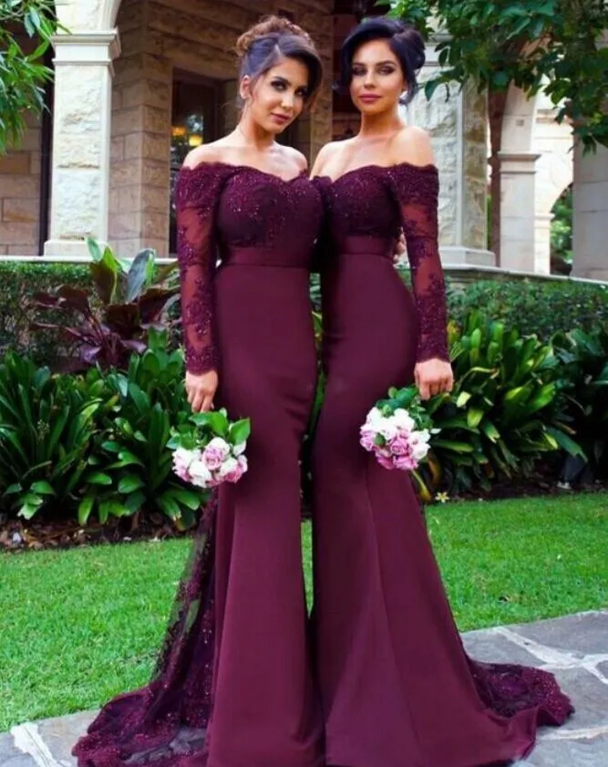 Mermaid Long Sleeve Burgundy Bridesmaid Dress