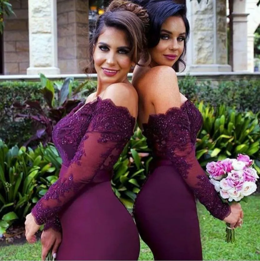 Mermaid Long Sleeve Burgundy Bridesmaid Dress