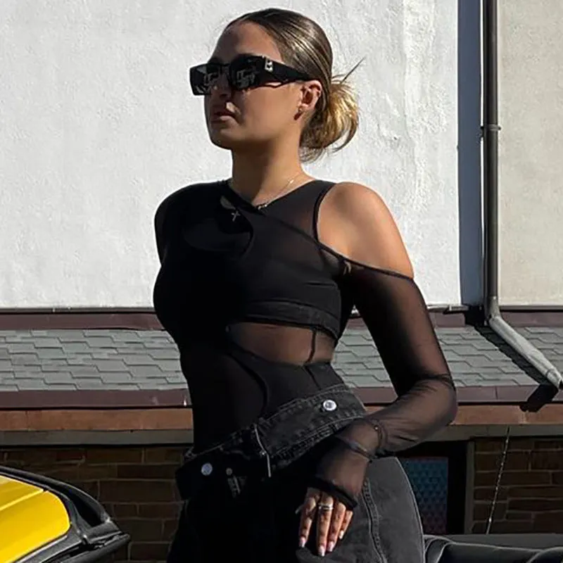 Mesh Sheer Long Sleeve Bodysuit