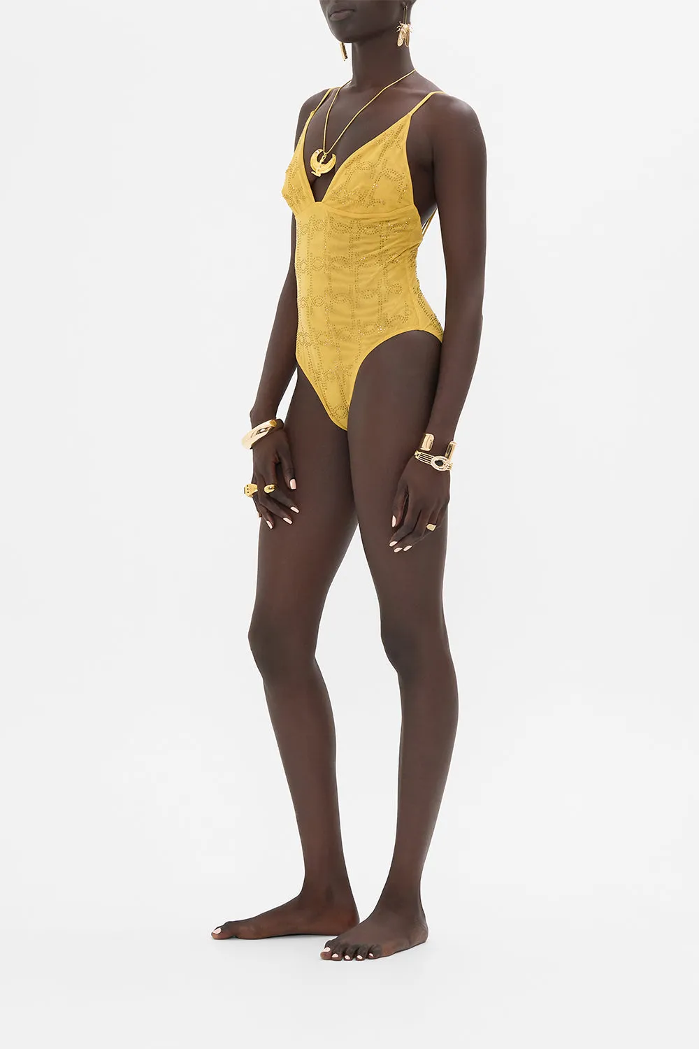 MESH TRI BODYSUIT GOLD
