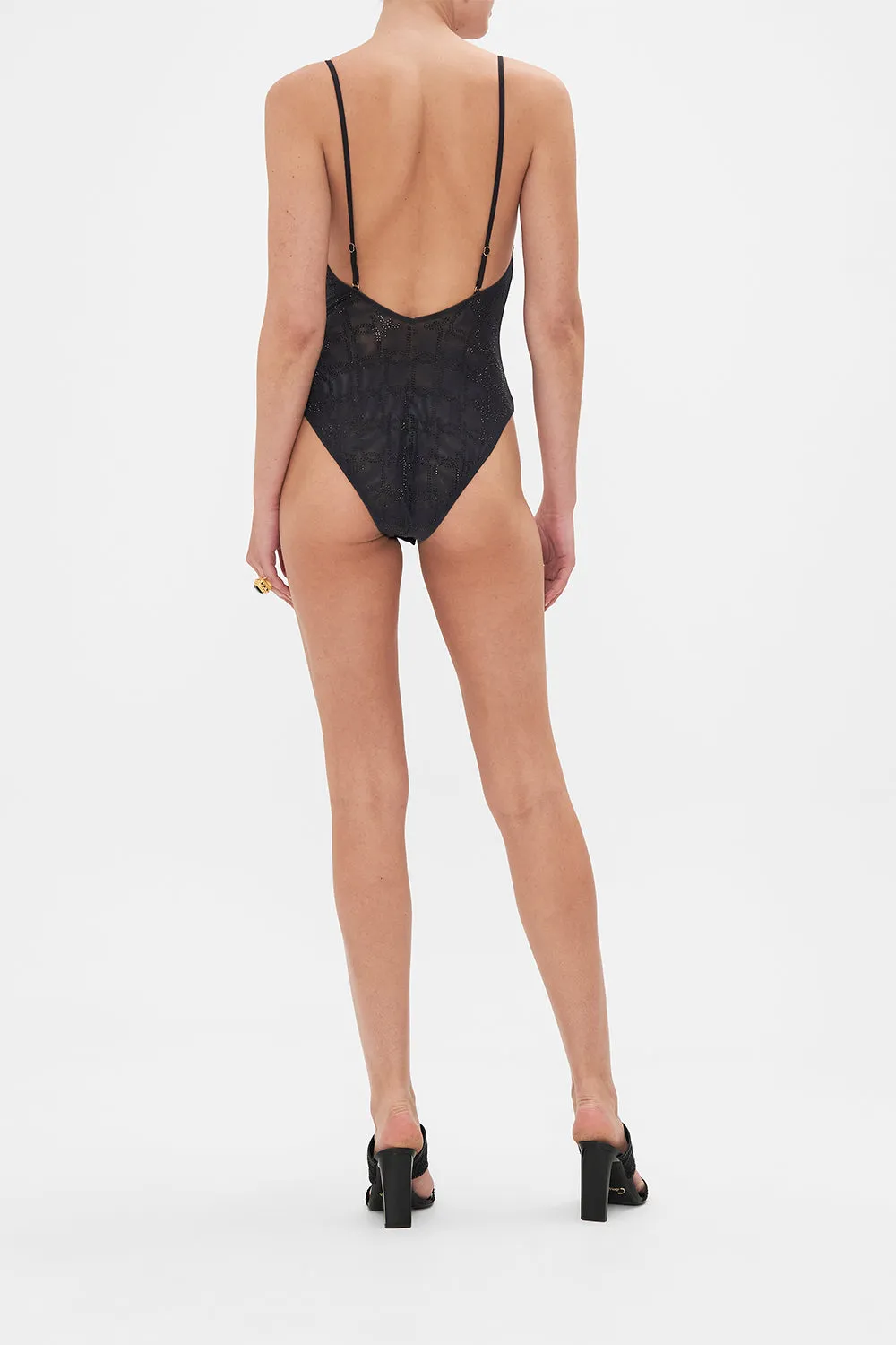 MESH TRI BODYSUIT SOLID BLACK