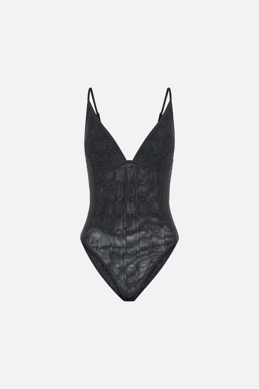 MESH TRI BODYSUIT SOLID BLACK