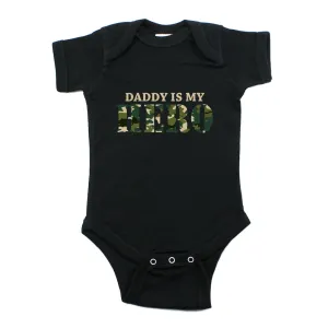 Military Daddy Is My Hero Short Sleeve Infant Baby Bodysuit with Camo Accent